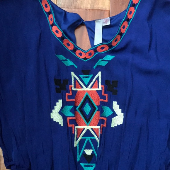 Royal blue romper with colorful embroidery - Picture 2 of 4